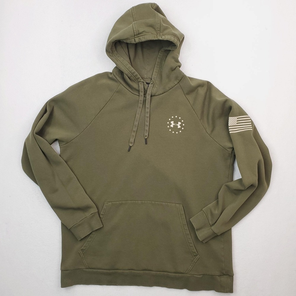 Under Armour Hoodie Mens XL Green Freedom USA Flag Graphic ColdGear Pullover